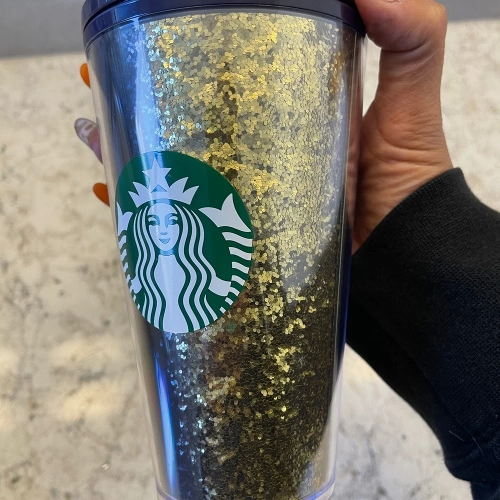 Never Used Starbucks‎ Holiday 2020 gold navy blue glitter tumbler